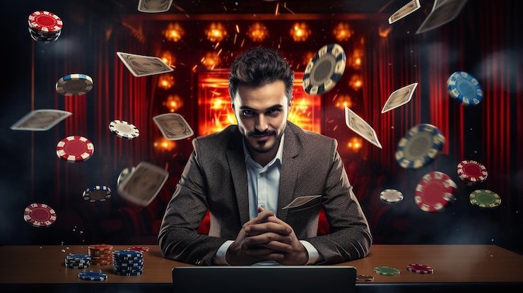 Pengguna sedang memasang taruhan sepak bola melalui smartphone dengan kota Jakarta di latar belakang